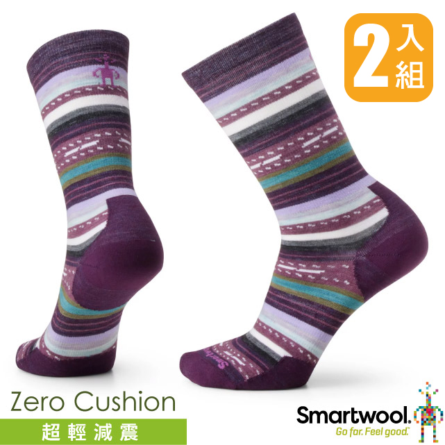 【SmartWool】美丽诺羊毛 户外日着玛格丽特条纹中长袜(超轻减震) 2双入 SW002091-L90 紫鸢尾花✿30E010